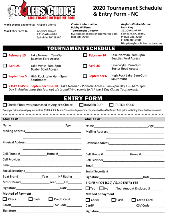 NORTH CAROLINA Entry Form 2021