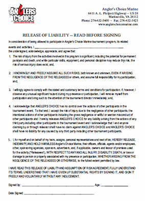 Tournament Liability Form